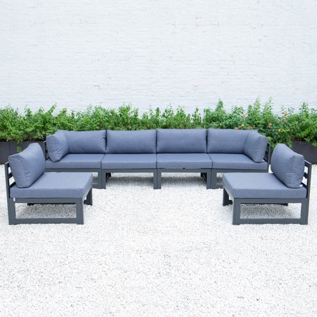 LEISUREMOD Chelsea 6-Piece Patio Sectional Black Aluminum With  Light Blue Cushions CSBL-6LBU